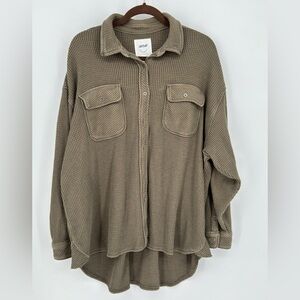 Aerie NWOT Lumber Jane Olive Green Waffle Knit Button-Up Shirt